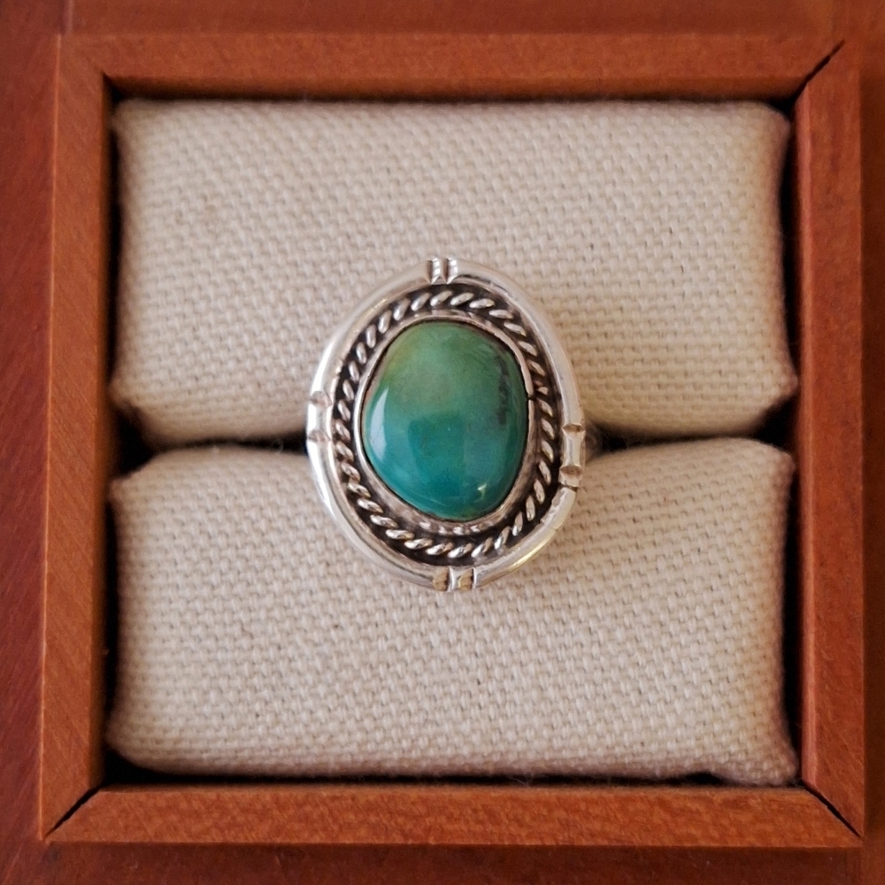 Old Pawn Vintage Sterling Native American? Genuine Turquoise Ring